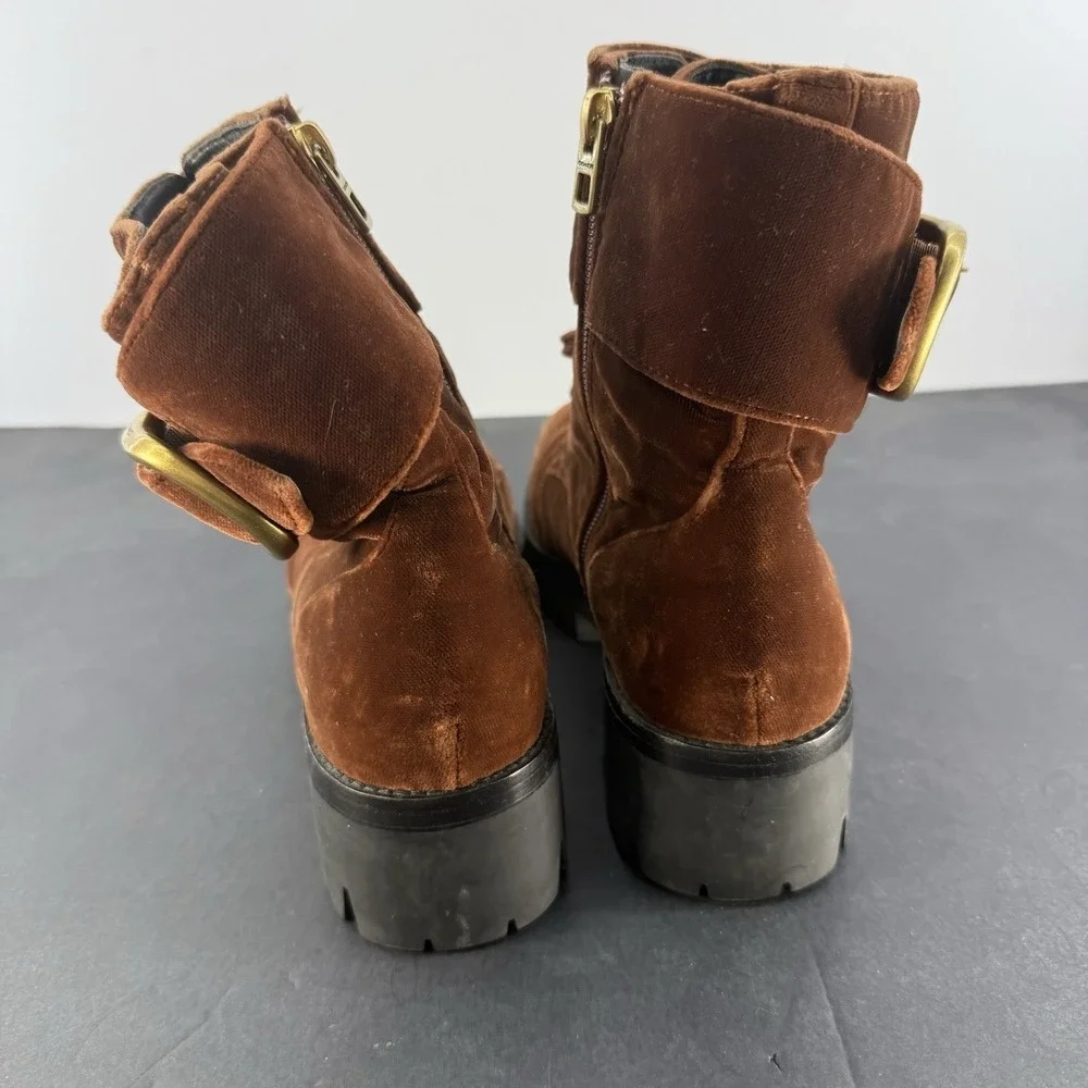 Coach Ankle Combat Boots Lucy Lace Up G2455 Brown Velvet Womens Size 7.5B